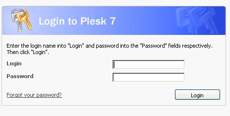 Plesk, login screen
